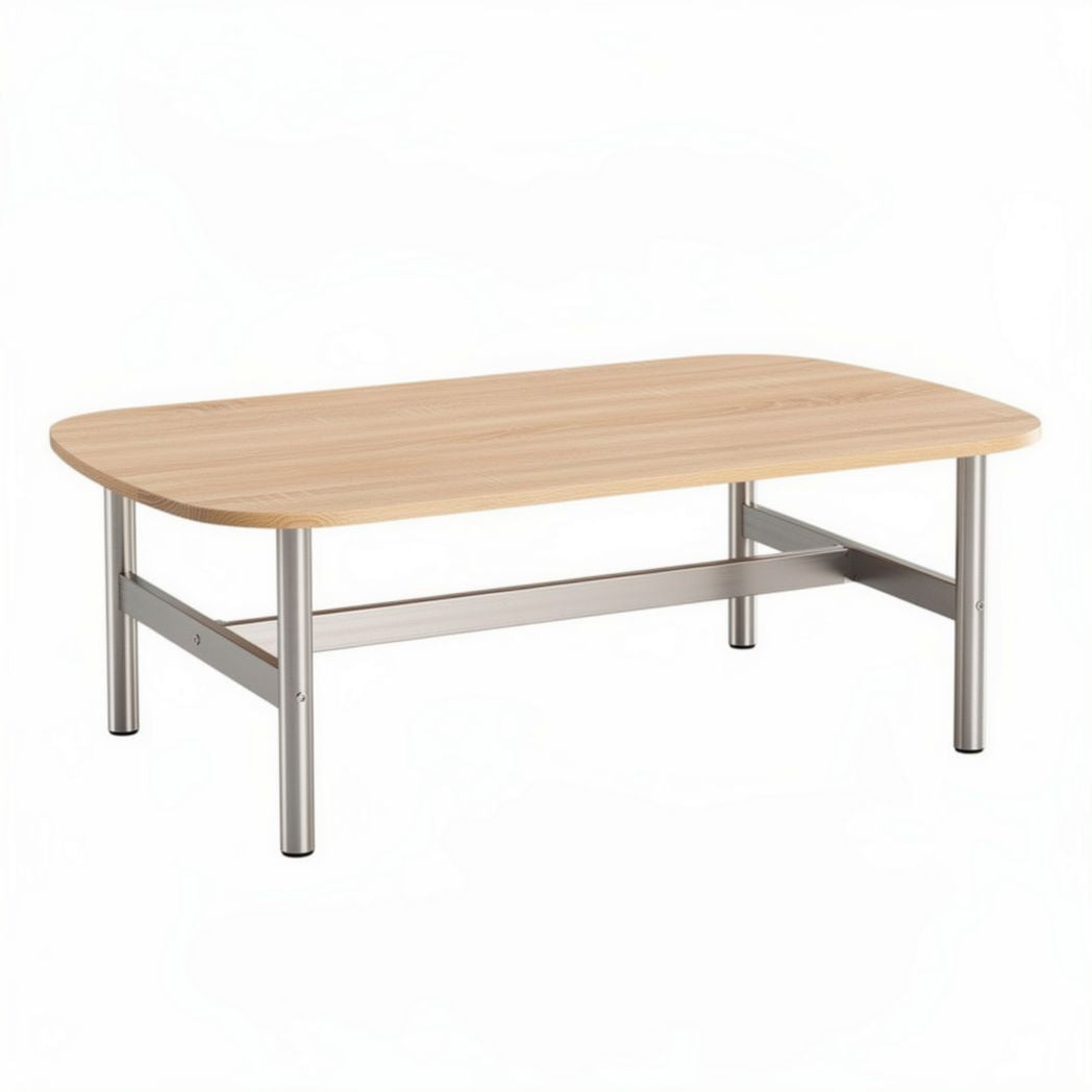 Table basse en bois de bambou et métal argenté 120 x 60 x 40cm