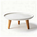 Table basse ronde en céramique blanche avec pieds en bois 30 x 30 x 10cm