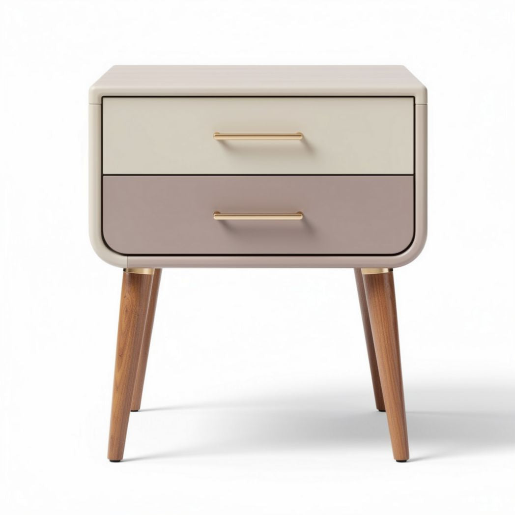 Table de chevet en bois avec deux tiroirs couleur beige et rose 45 x 40 x 50cm