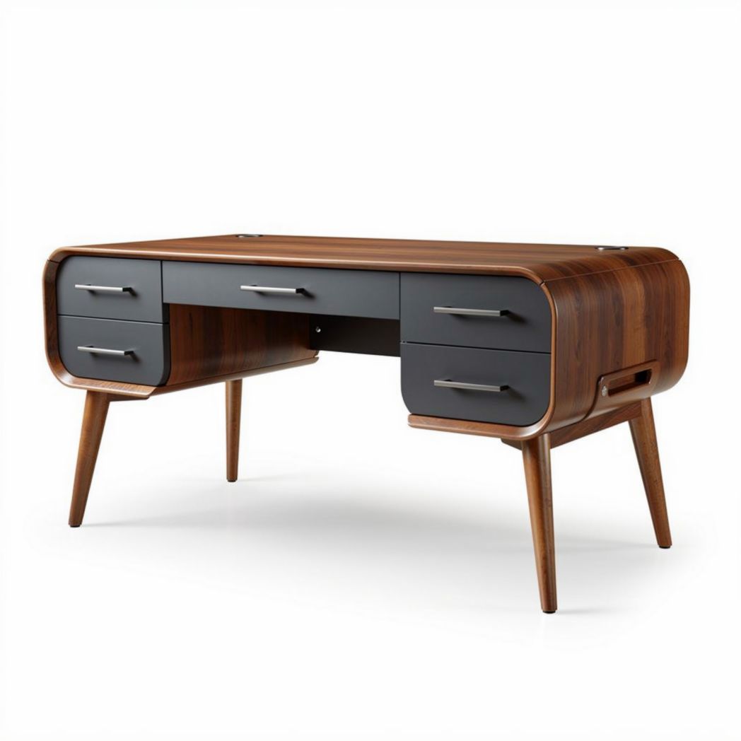 Bureau en bois avec finition noyer et tiroirs en métal 120 x 60 x 75cm
