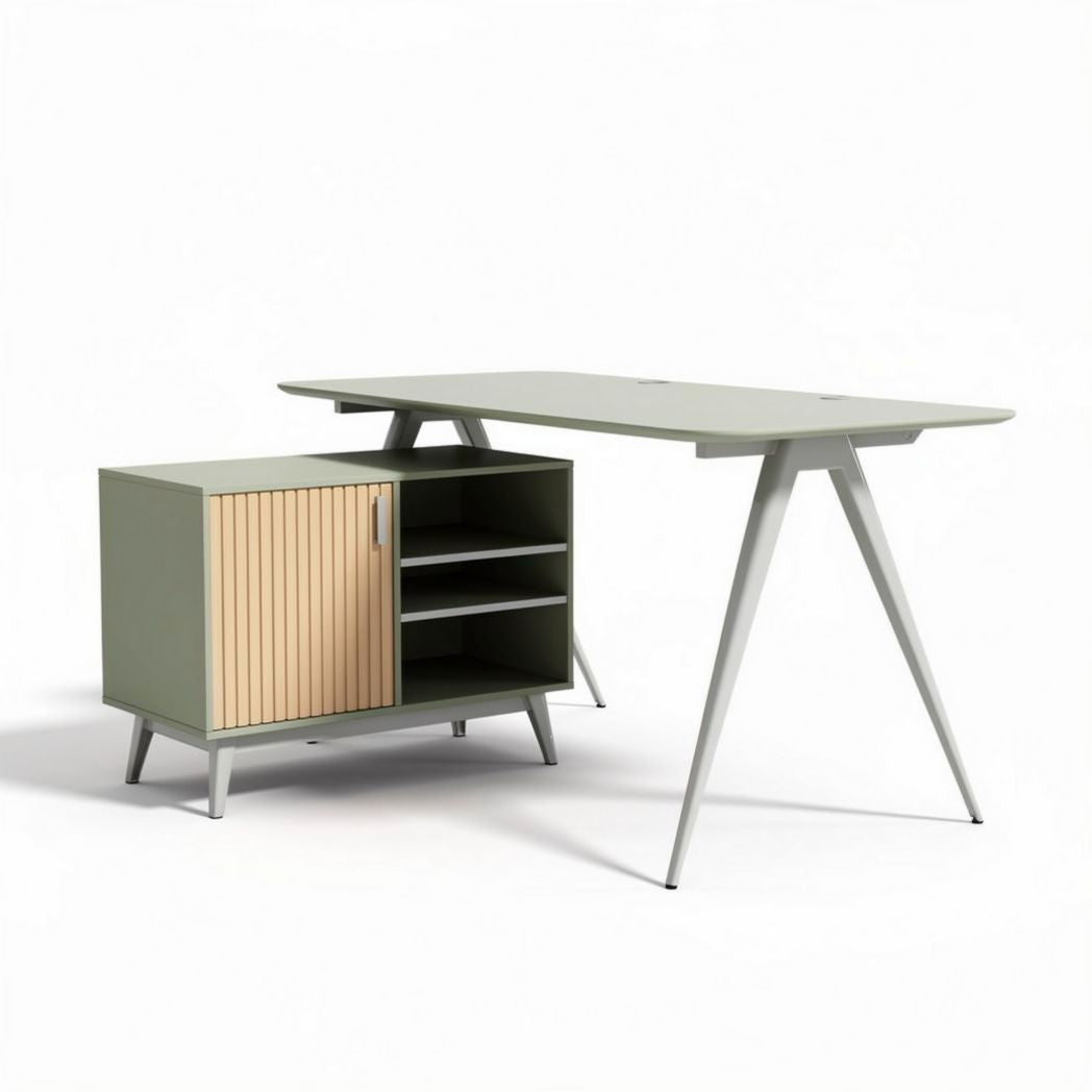 Bureau moderne en bois avec rangement couleur vert et dimensions 160 x 80 x 75cm