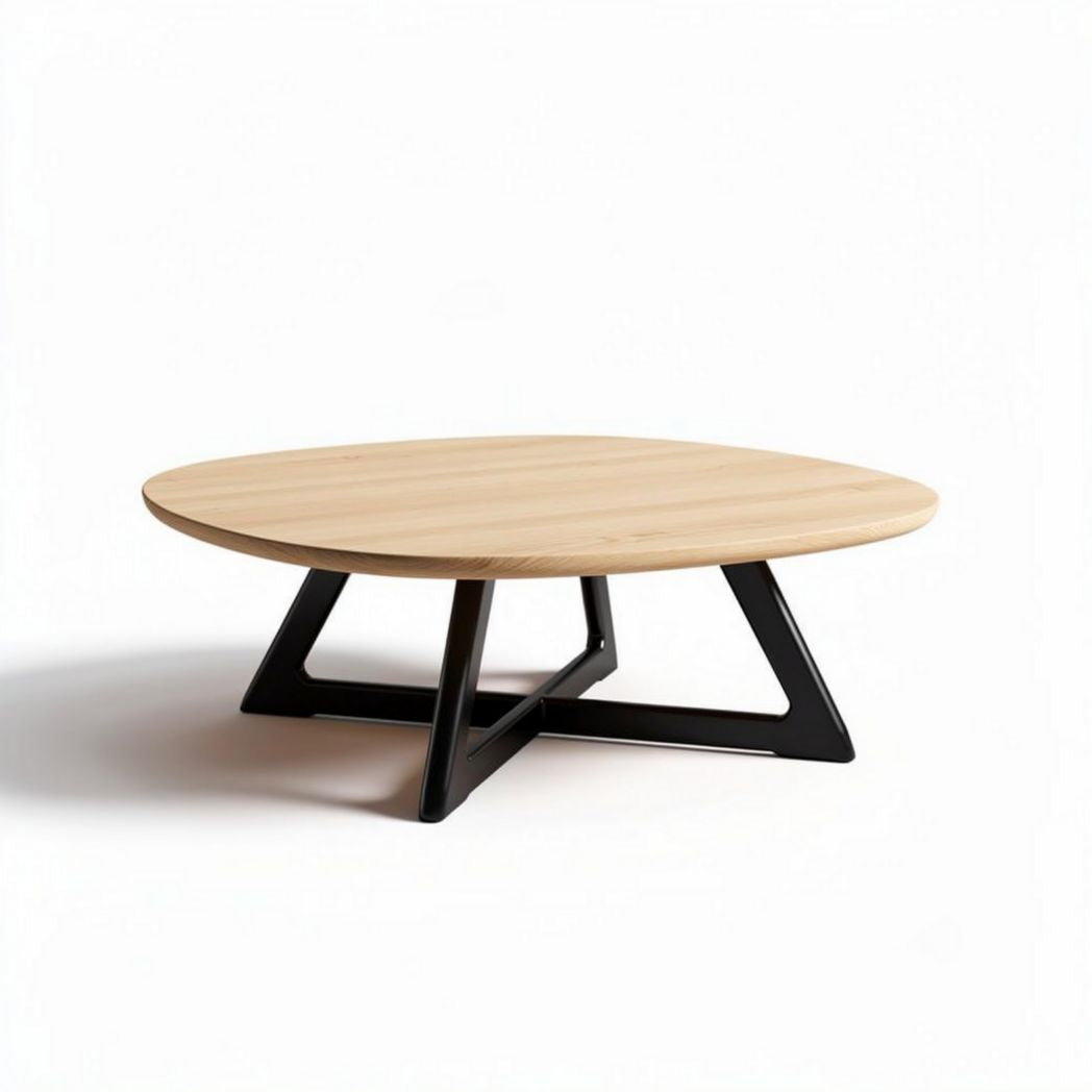 Table basse ronde en bois clair et métal noir 60 x 60 x 30 cm