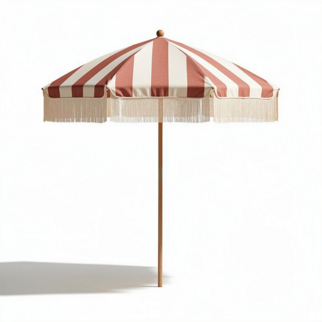 Parasol de jardin rayé rouge et crème en bois 50 x 50 x 240 cm