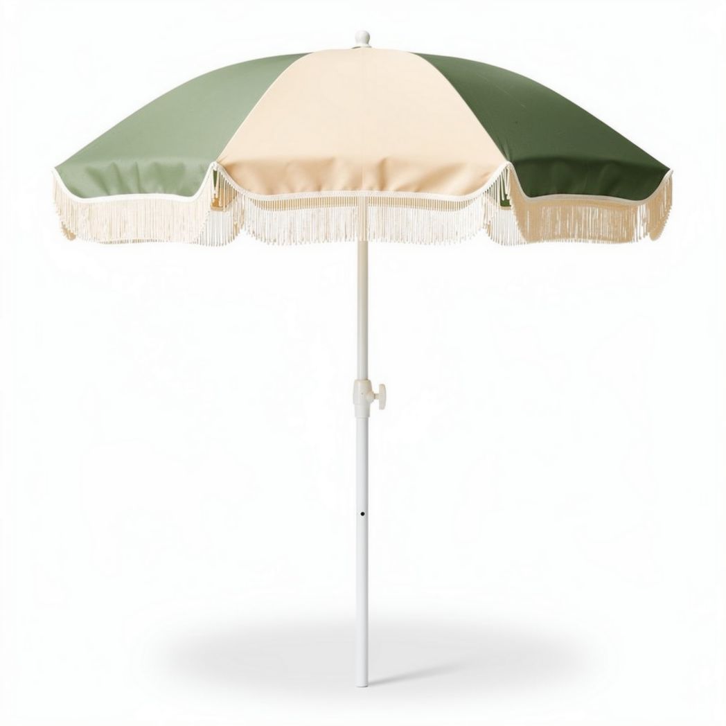 Parasol de jardin en polyester avec franges vert et beige 180 x 180 x 250cm
