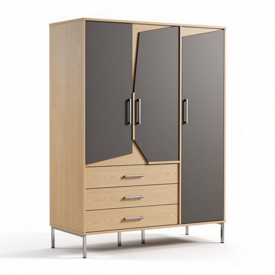 Armoire en bois avec portes miroir et tiroirs 180 x 90 x 50cm