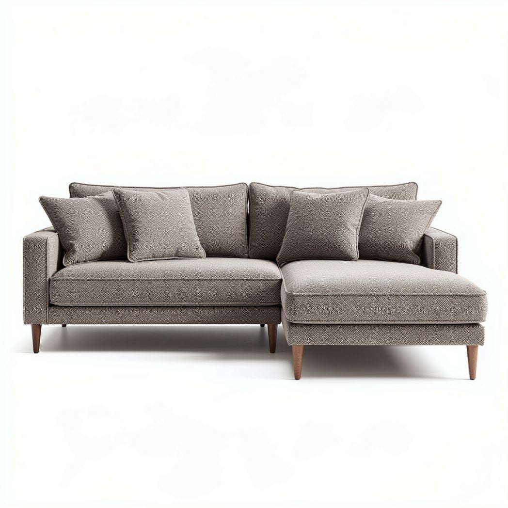 Canapé d'angle en tissu gris avec coussins déhoussables 230 x 90 x 85cm