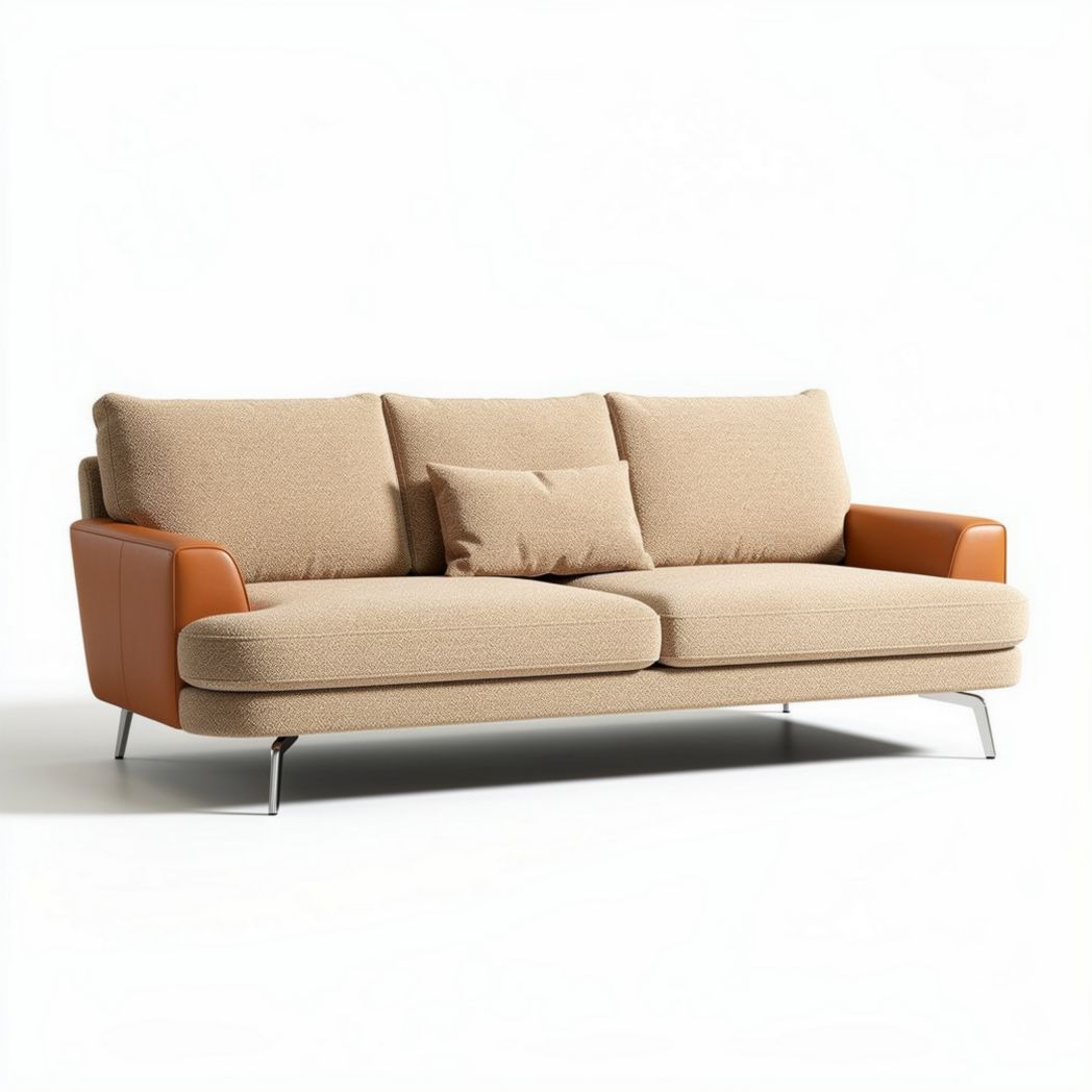 Canapé en tissu beige avec accoudoirs en cuir orange 200 x 90 x 85cm