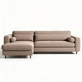 Canapé d'angle en tissu beige avec accoudoirs et dimensions 250 x 90 x 85cm